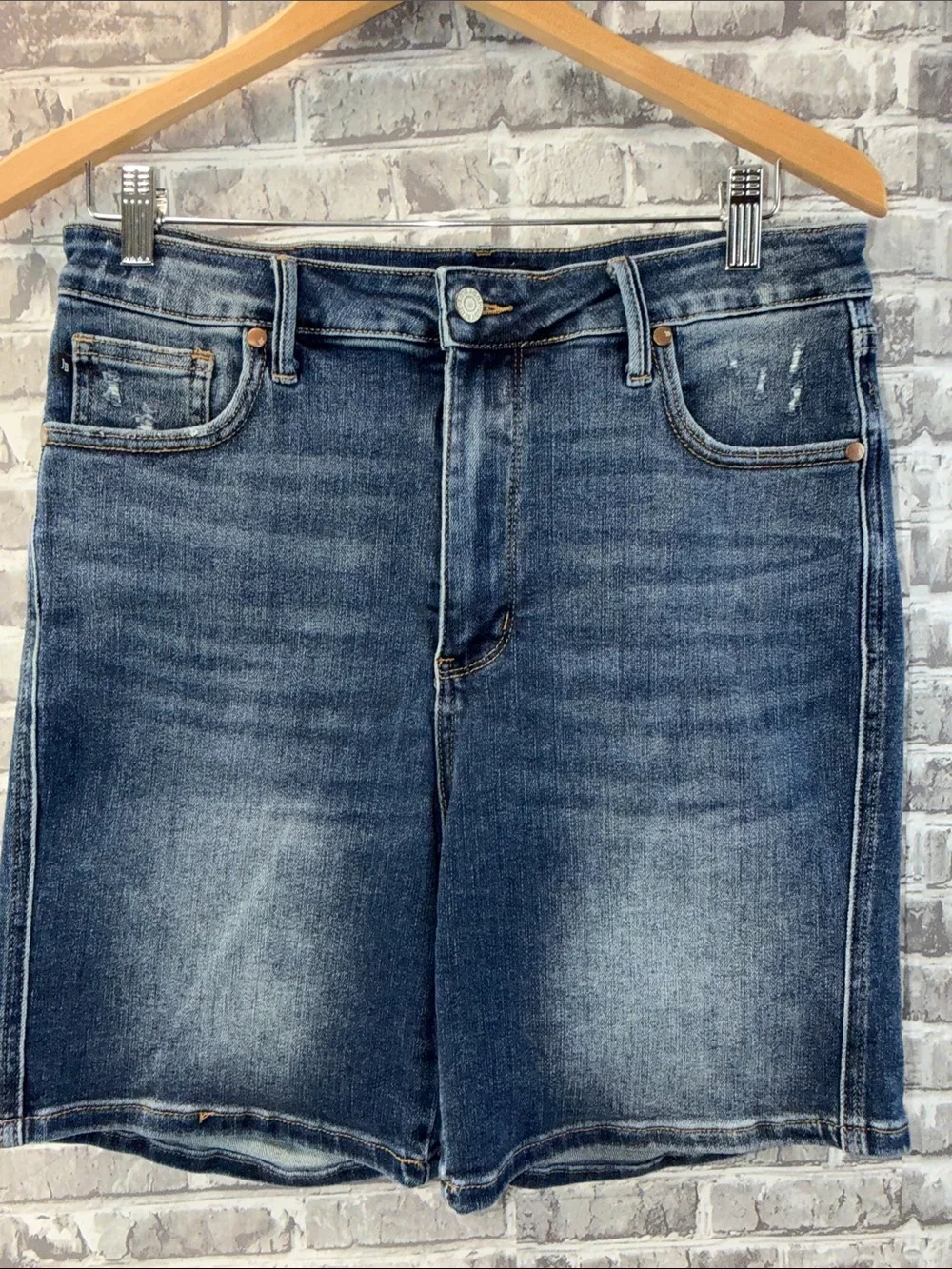 Judy Blue Medium Wash Distressed Back‎ Pocket Jean Shorts